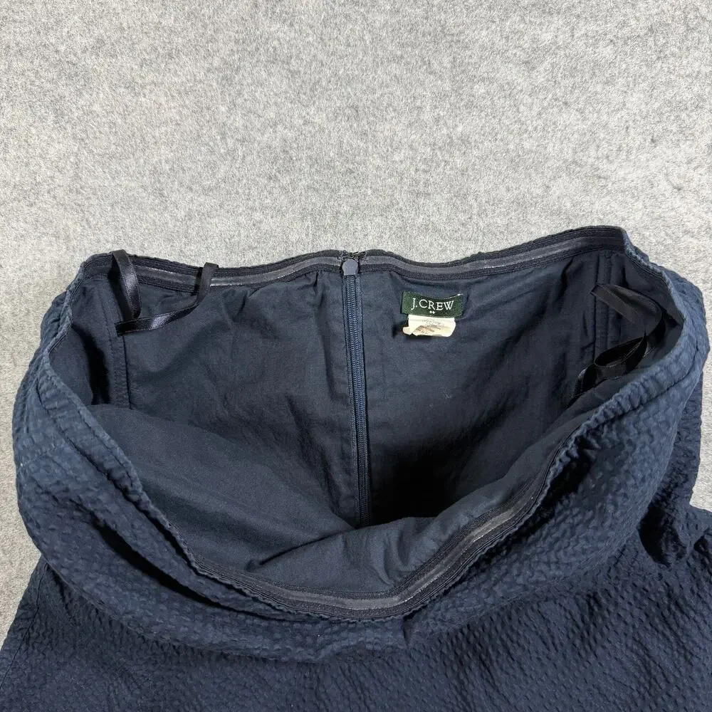 J.Crew Strapless Dress Womens 8 Navy Cotton Seersucker Sweetheart Midi Flare